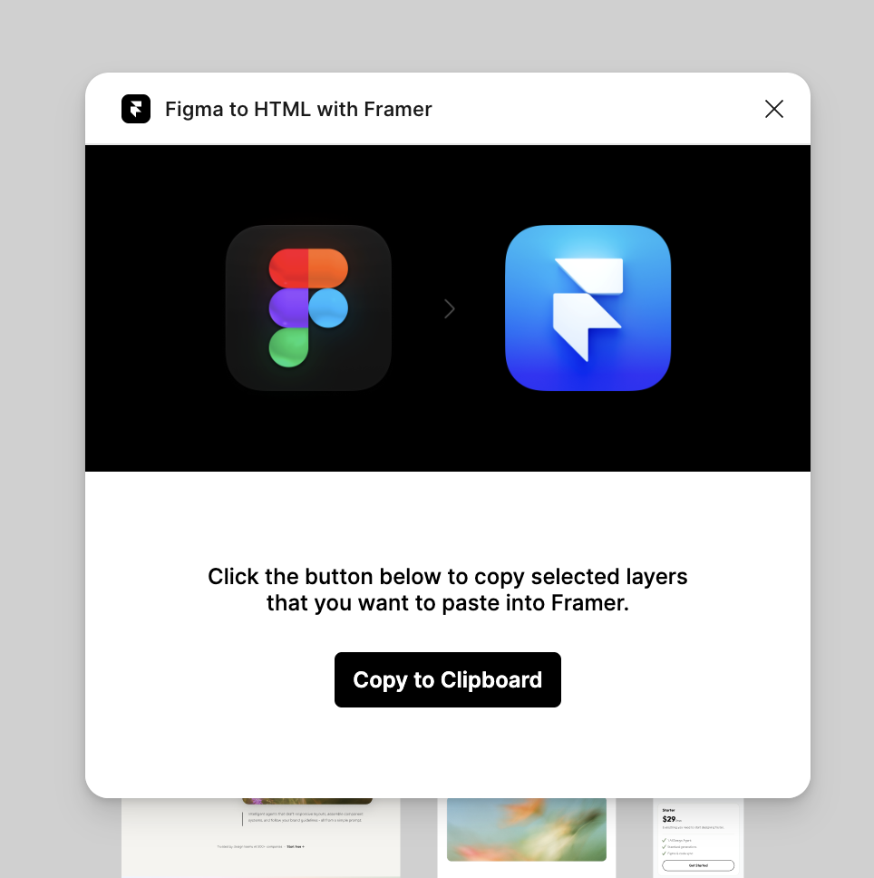 Figma to HTML with Framer plugin copying selected layers