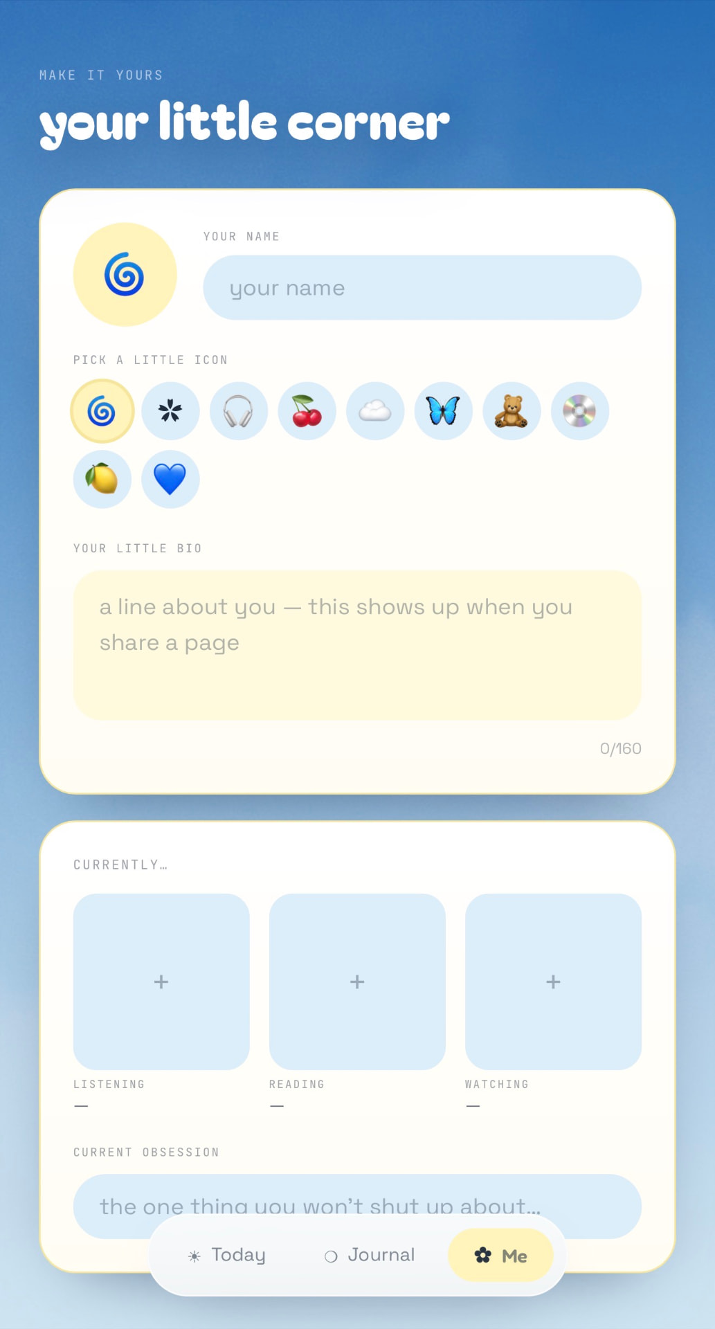 Daydreamz profile screen: your little corner