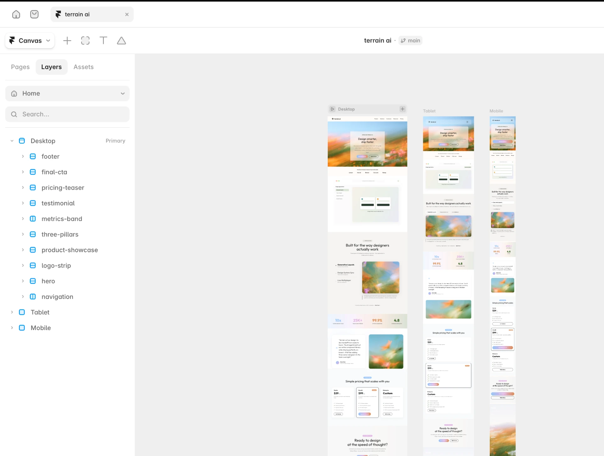 Desktop, tablet and mobile versions of the same template side by side