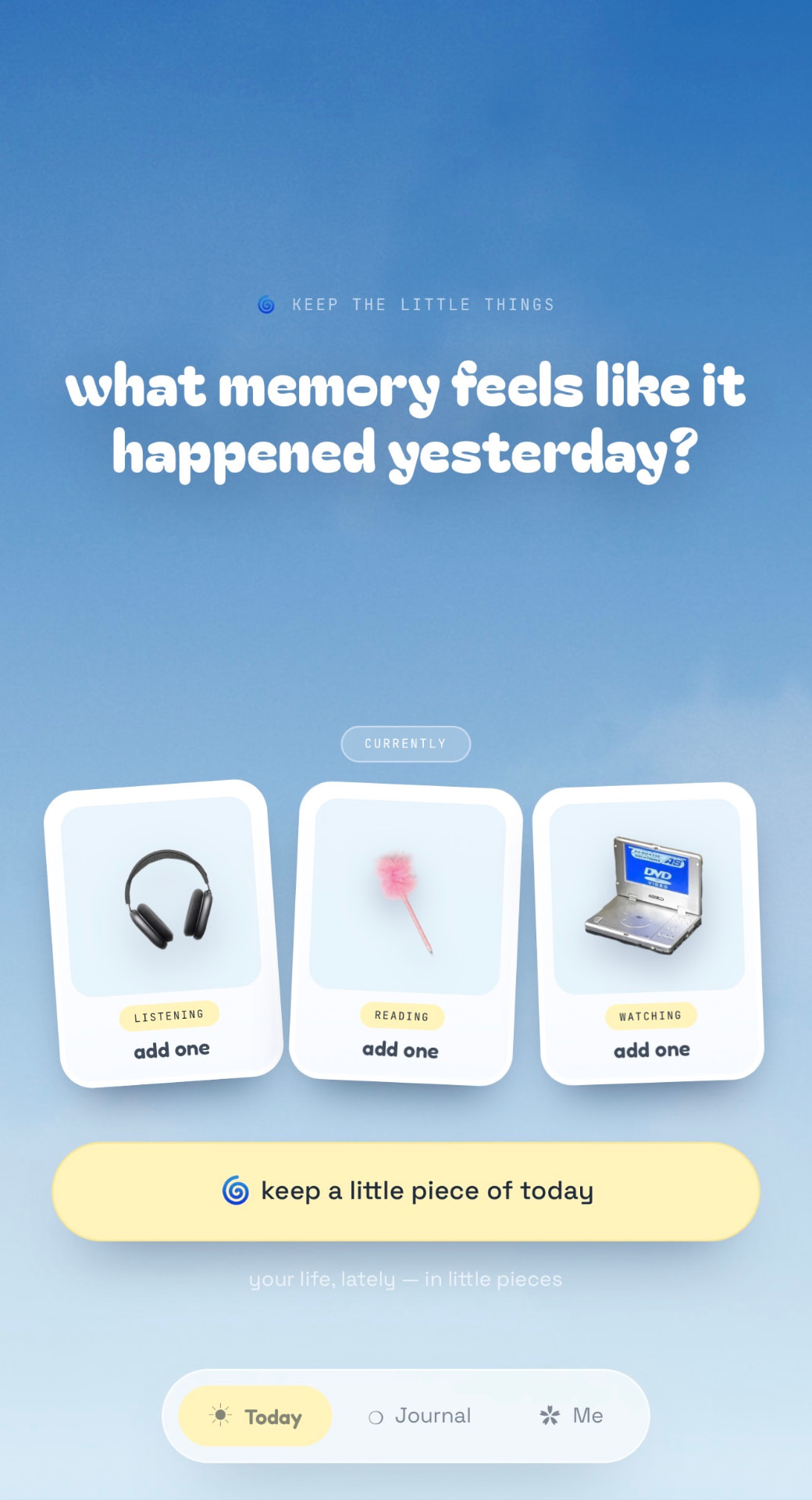Daydreamz today screen with listening, reading and watching cards