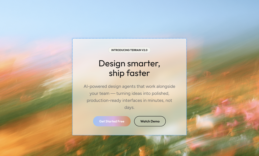 Desktop hero section designed in Figma with generated floral imagery