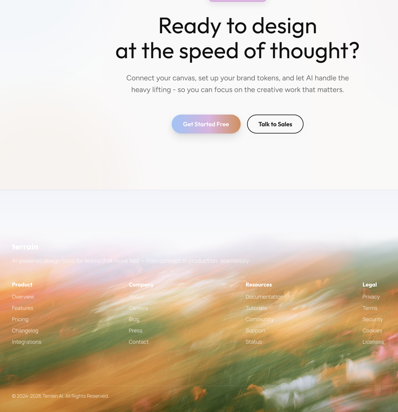 Closing call to action and footer section of the template design